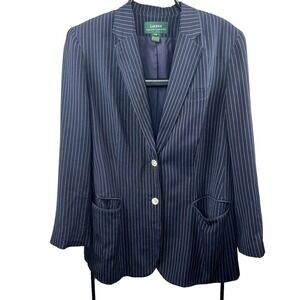 Lauren Ralph Lauren Navy Blue Silk Pinstripe Blazer Size 14W